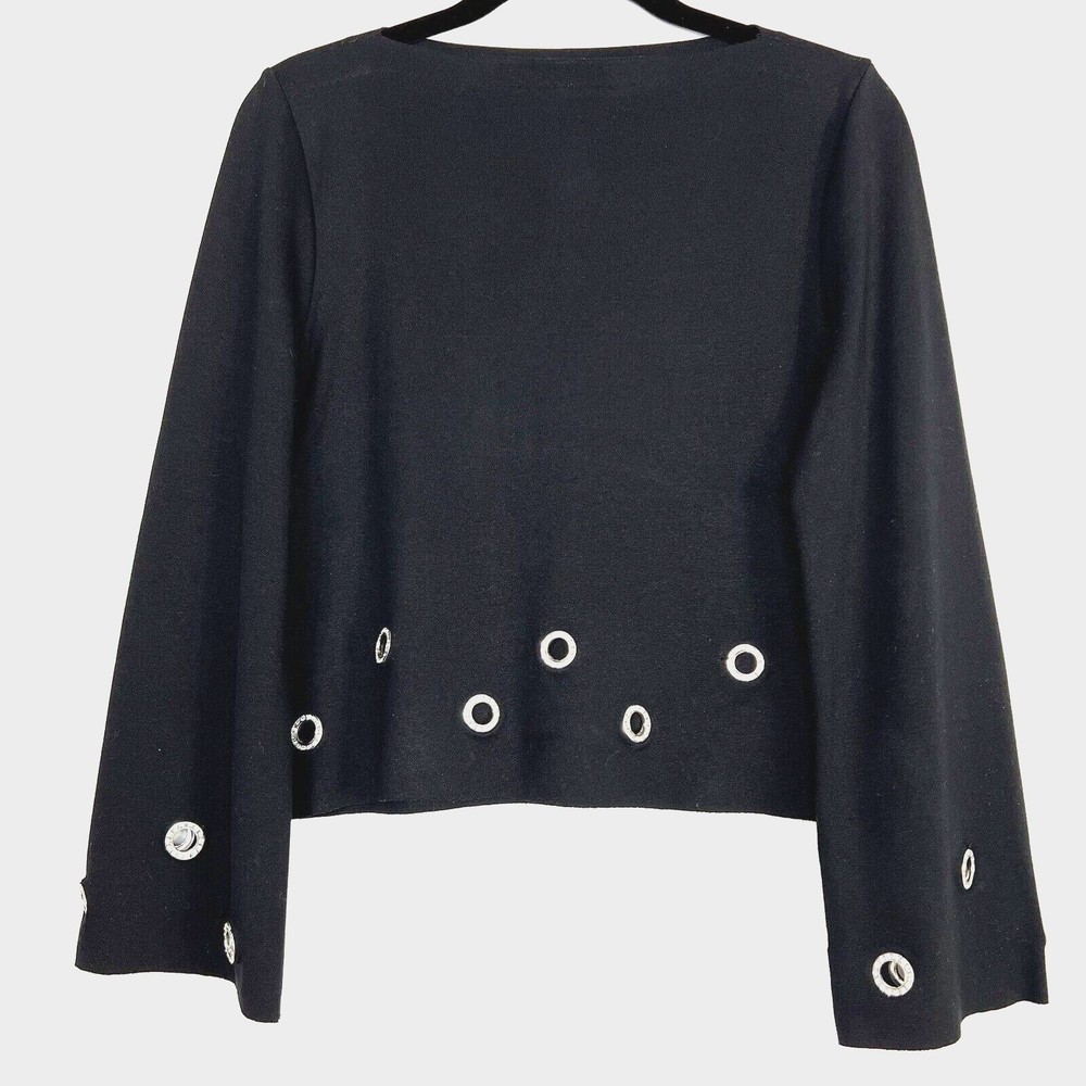 Zara Top Womens Small Black Boat Neck Rhinestone Grommet Long Sleeve Pullover